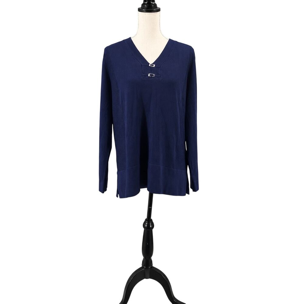 Lety & Me Scarlett Buckle Detail Sweater | Navy Blue | Size 1X | NWT | - Picture 2 of 7